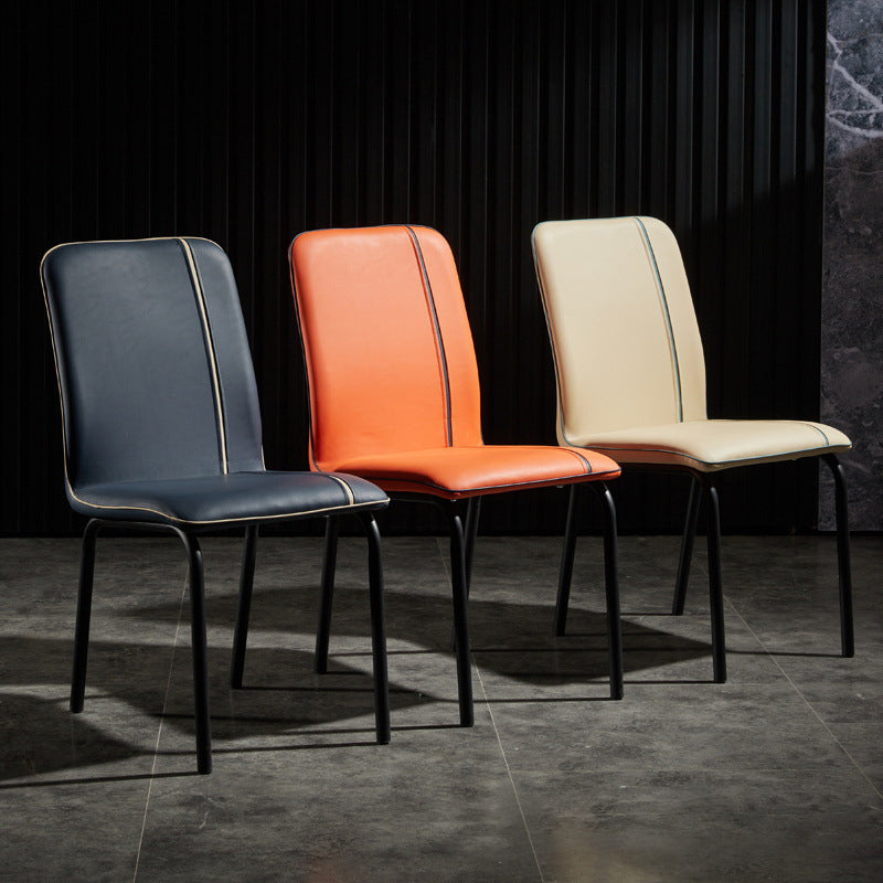 Modern Upholstered Side Dining Chairs Leather Solid Back Armless Chairs