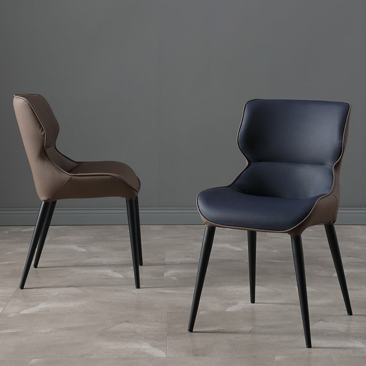 Scandinavian Style Faux Leather Dining Chair Solid Back Chair with 4 Black Finish Legs