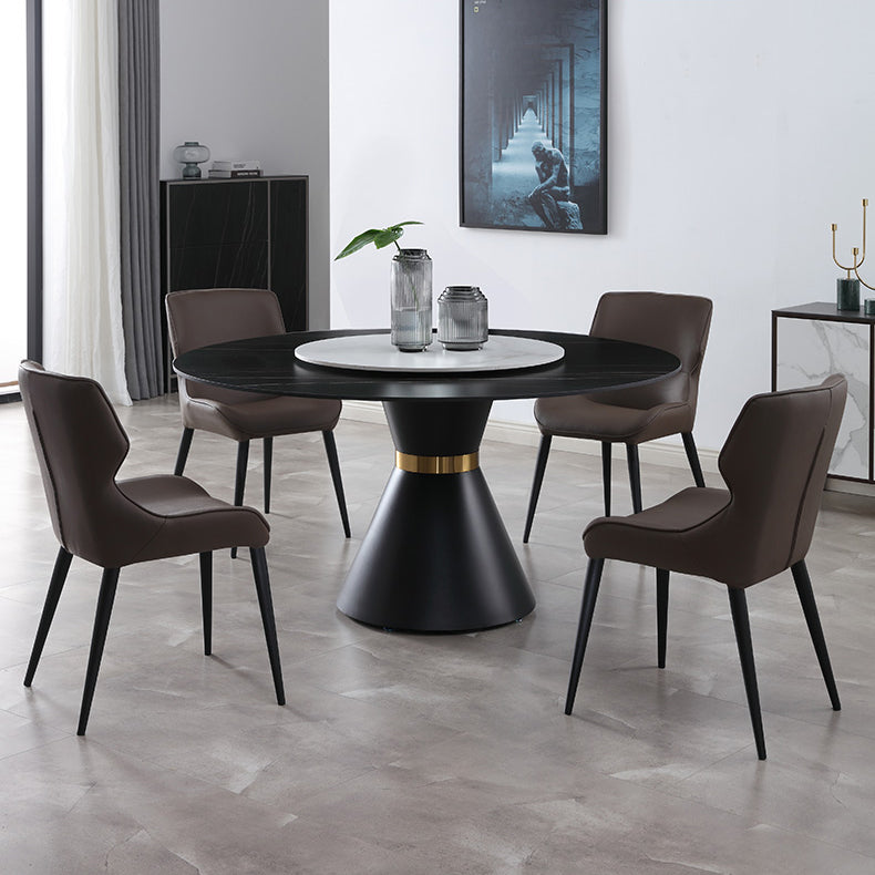 Scandinavian Style Faux Leather Dining Chair Solid Back Chair with 4 Black Finish Legs