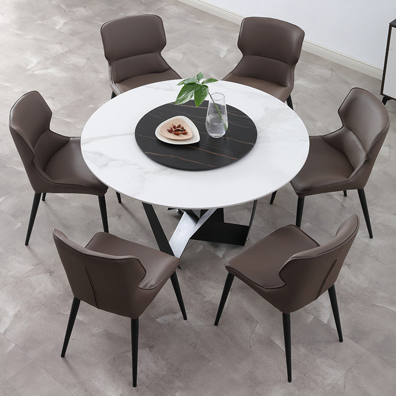 Scandinavian Style Faux Leather Dining Chair Solid Back Chair with 4 Black Finish Legs