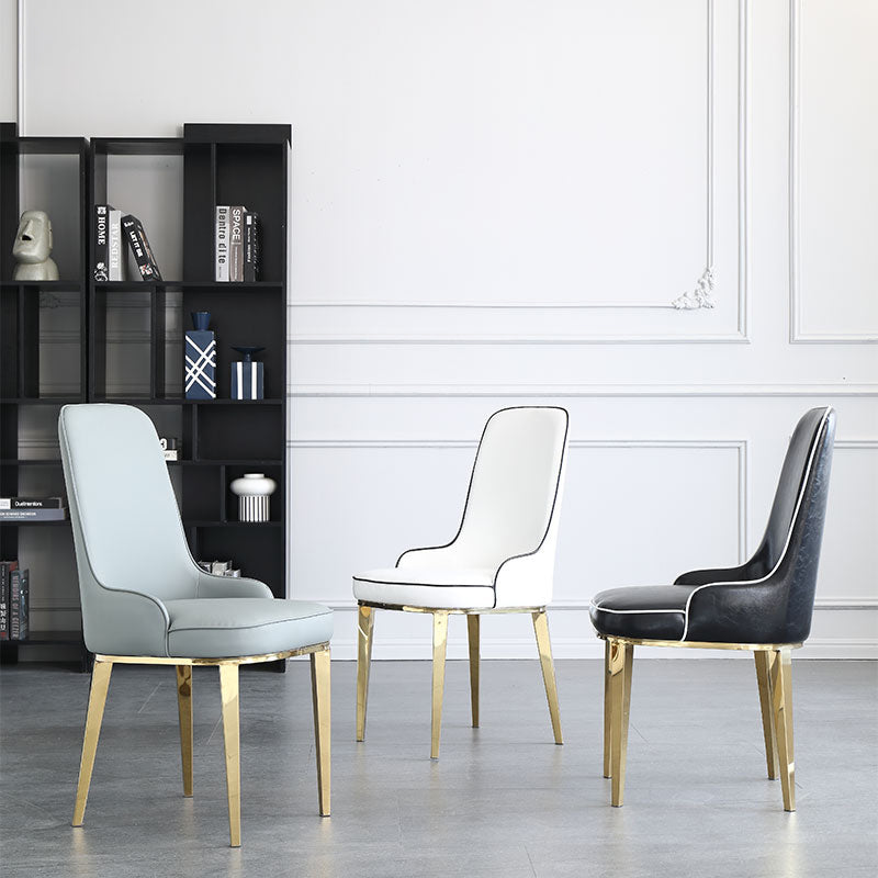 Chaises de salle à manger scandinaves avec 4 jambes en métal chaise sans bras en cuir en cuir pour la maison