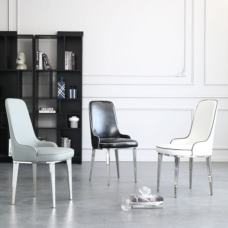 Chaises de salle à manger scandinaves avec 4 jambes en métal chaise sans bras en cuir en cuir pour la maison