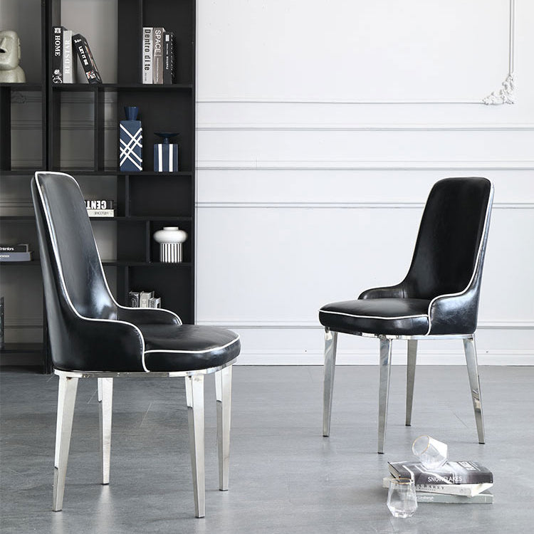 Chaises de salle à manger scandinaves avec 4 jambes en métal chaise sans bras en cuir en cuir pour la maison
