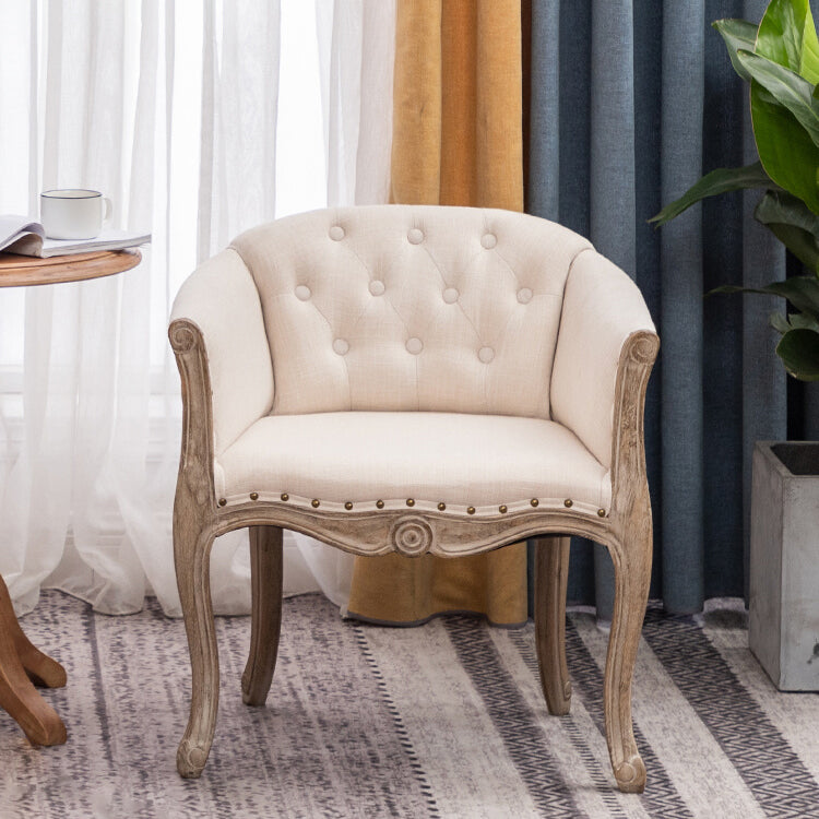 Upholstered Dining Arm Chair Tufted Dining Armchairs with Rubberwood Legs