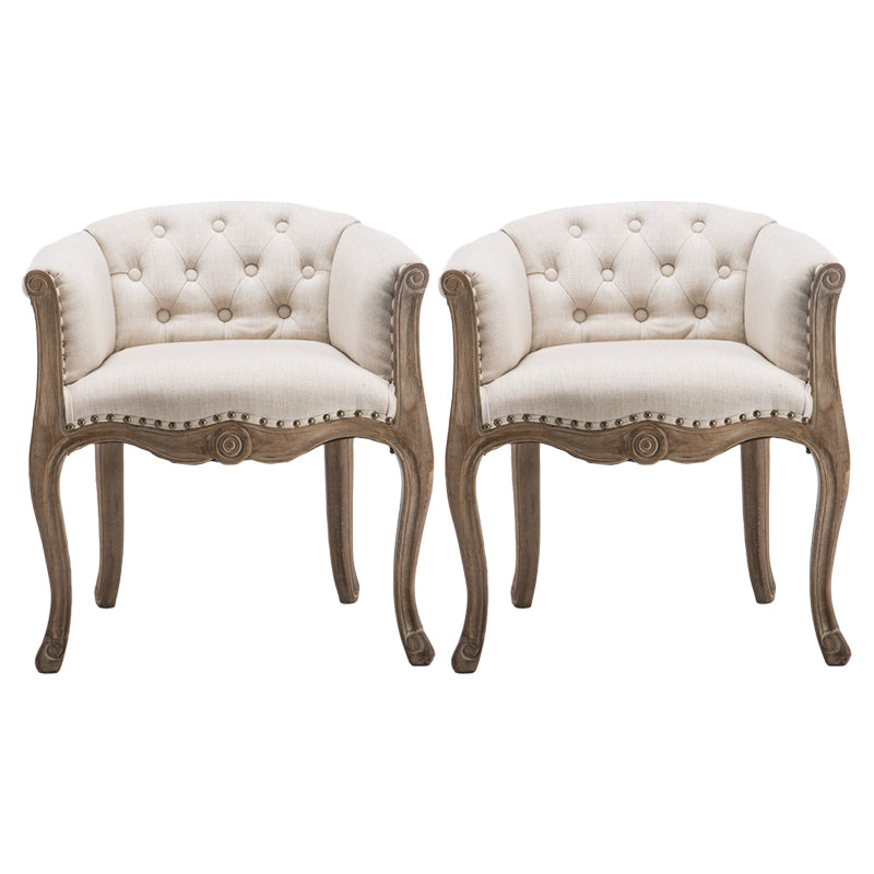 Upholstered Dining Arm Chair Tufted Dining Armchairs with Rubberwood Legs