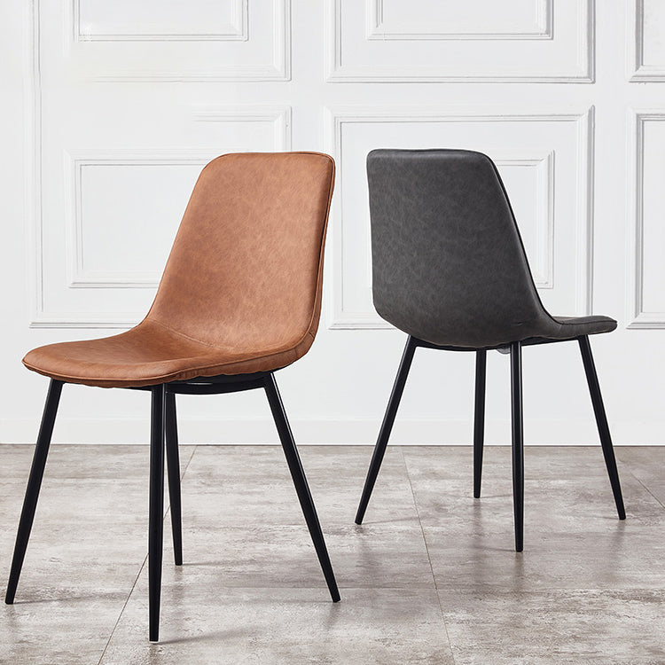 Macaron color Scandinavian Dining room Chair Leather Solid Back Side Chair