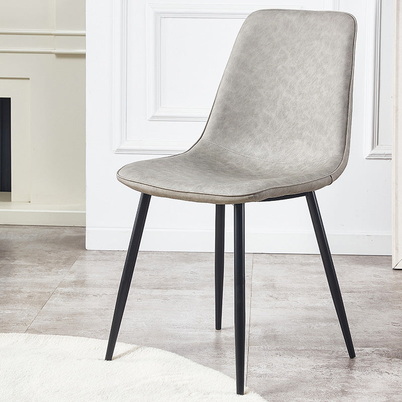 Macaron color Scandinavian Dining room Chair Leather Solid Back Side Chair