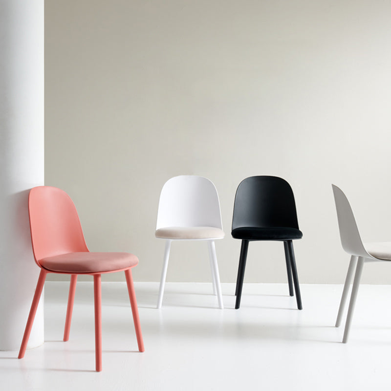 Sillas de cena sin brazos de plástico escandinavo, silla lateral sólida interior con parte trasera