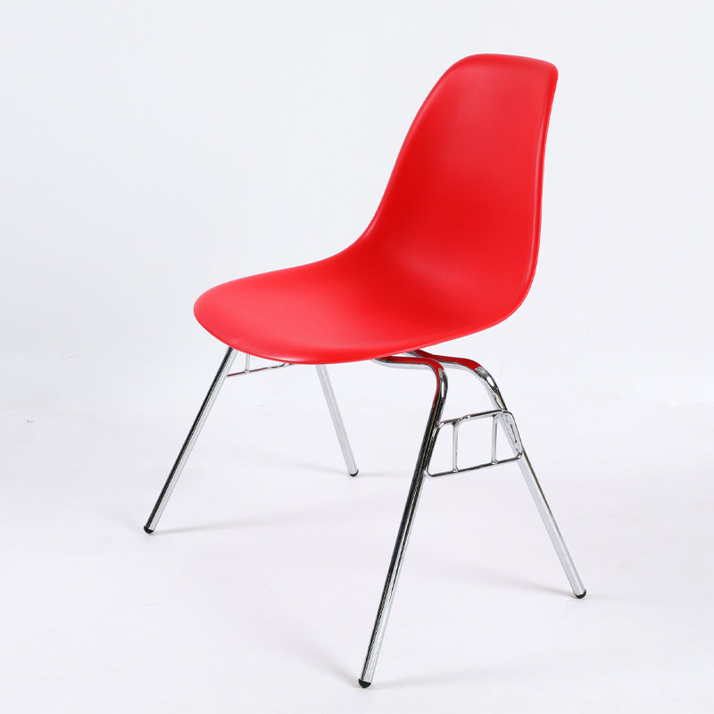 Stackable Armless Dining Chairs Solid Back Side Chairs with Metal Legs