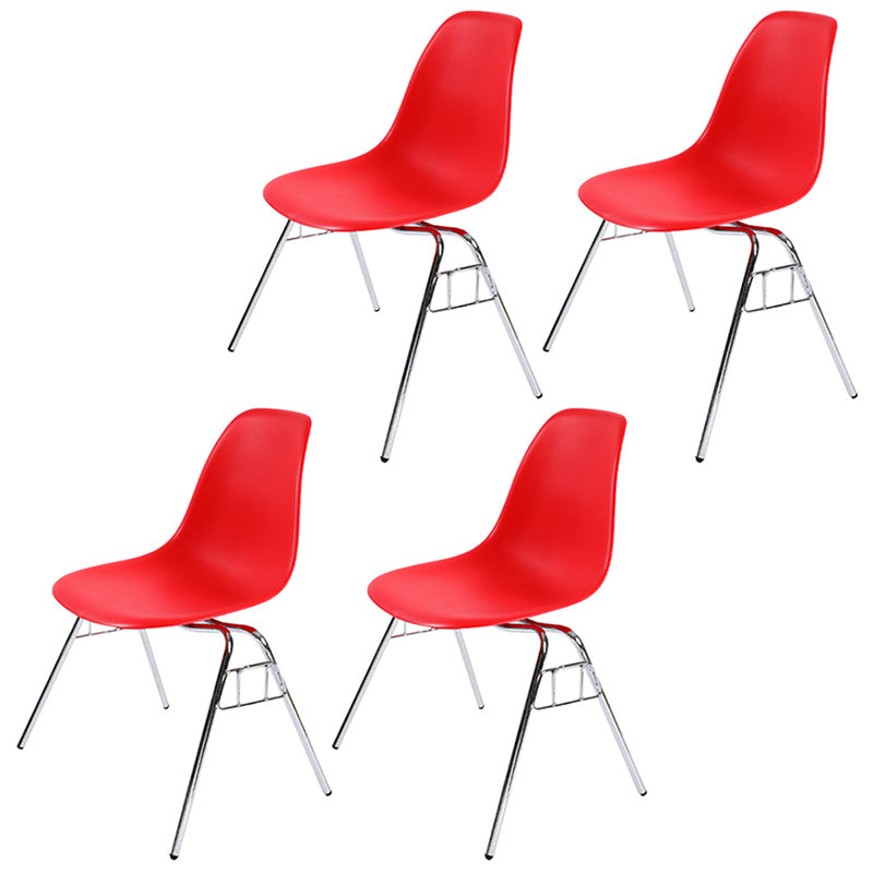 Stackable Armless Dining Chairs Solid Back Side Chairs with Metal Legs