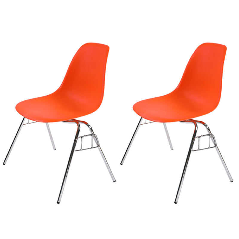 Stackable Armless Dining Chairs Solid Back Side Chairs with Metal Legs