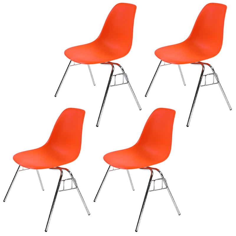 Stackable Armless Dining Chairs Solid Back Side Chairs with Metal Legs