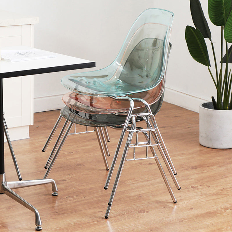 Stackable Armless Dining Chairs Solid Back Side Chairs with Metal Legs