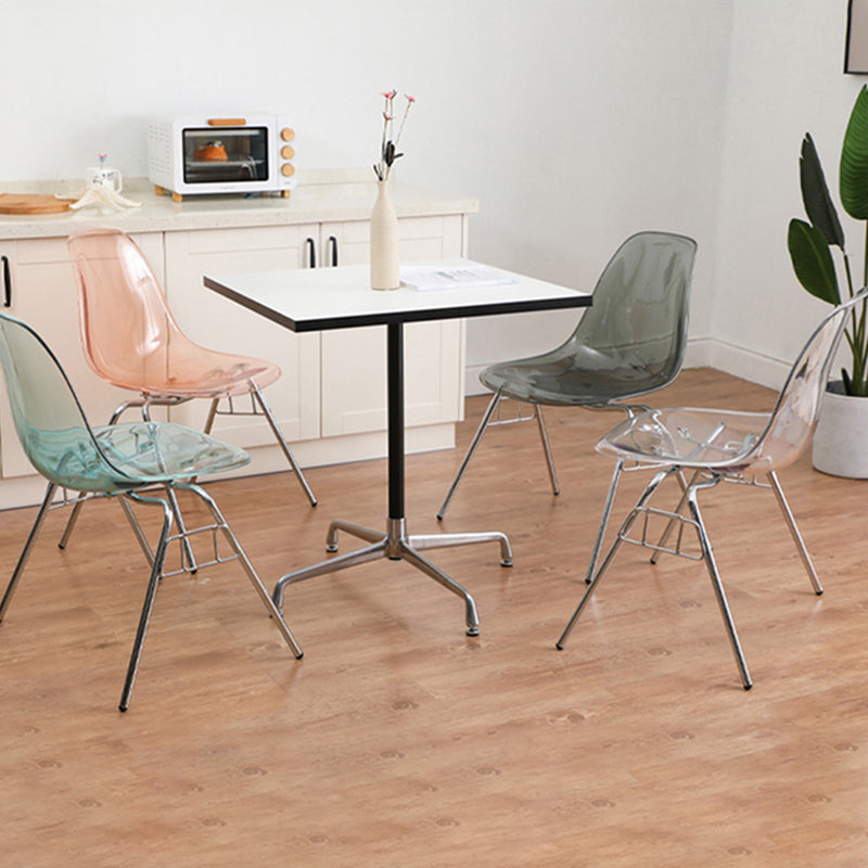 Stackable Armless Dining Chairs Solid Back Side Chairs with Metal Legs