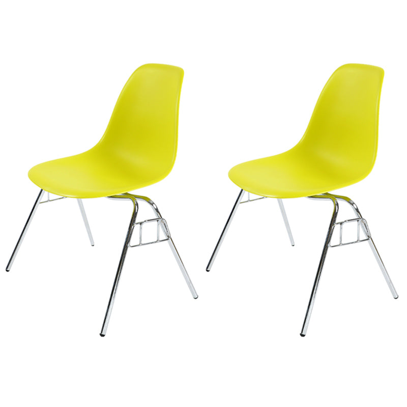 Stackable Armless Dining Chairs Solid Back Side Chairs with Metal Legs