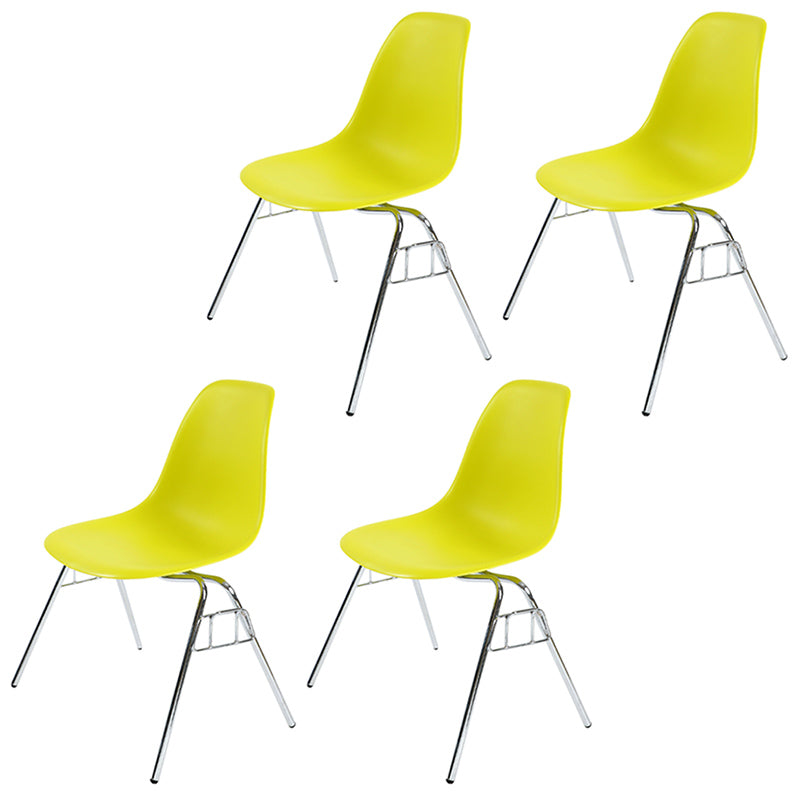 Stackable Armless Dining Chairs Solid Back Side Chairs with Metal Legs