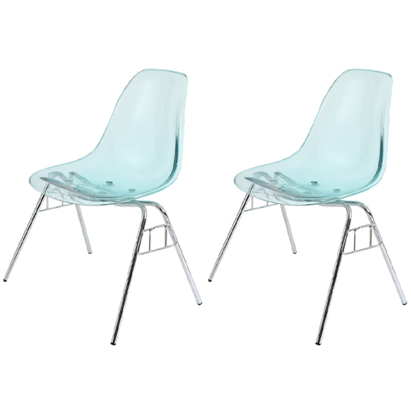 Stackable Armless Dining Chairs Solid Back Side Chairs with Metal Legs