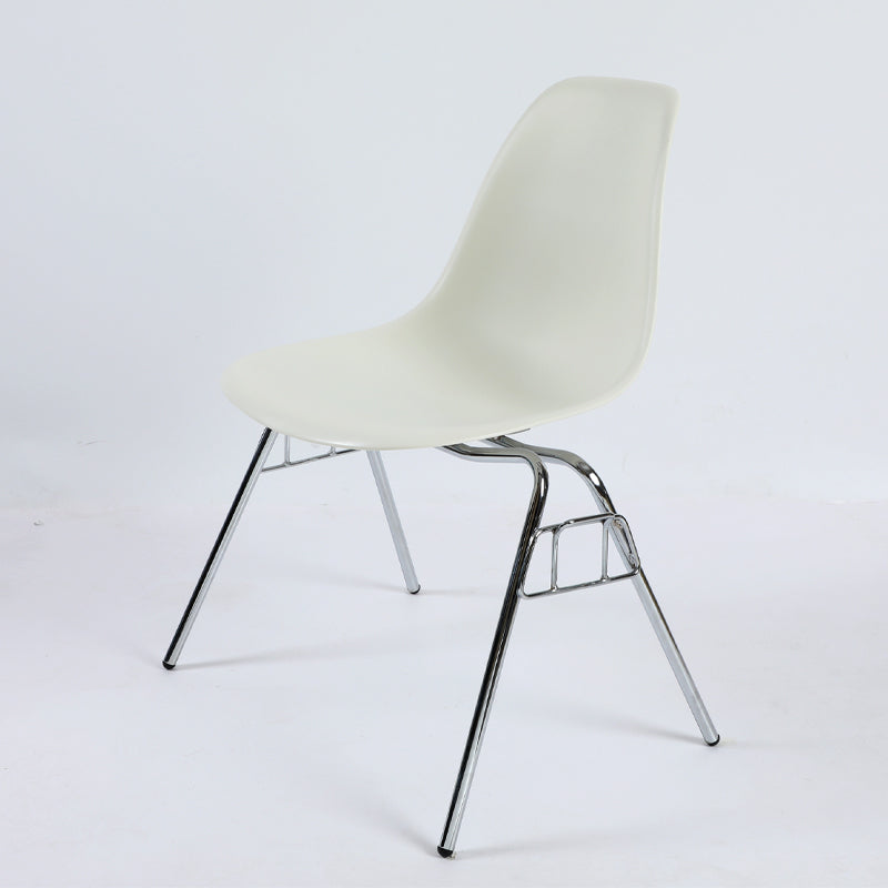 Stackable Armless Dining Chairs Solid Back Side Chairs with Metal Legs