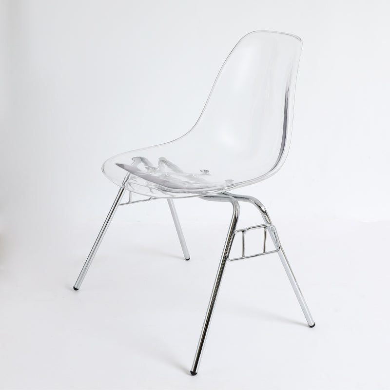 Stackable Armless Dining Chairs Solid Back Side Chairs with Metal Legs