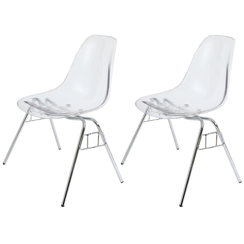 Stackable Armless Dining Chairs Solid Back Side Chairs with Metal Legs