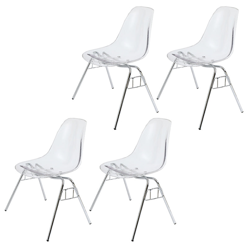 Stackable Armless Dining Chairs Solid Back Side Chairs with Metal Legs