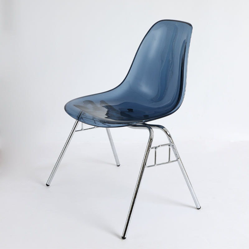 Stackable Armless Dining Chairs Solid Back Side Chairs with Metal Legs