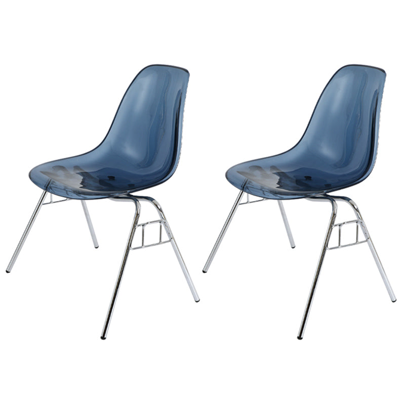 Stackable Armless Dining Chairs Solid Back Side Chairs with Metal Legs