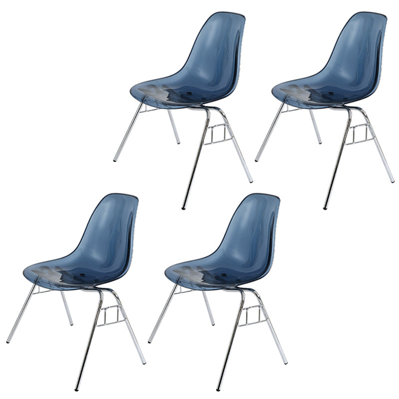 Stackable Armless Dining Chairs Solid Back Side Chairs with Metal Legs