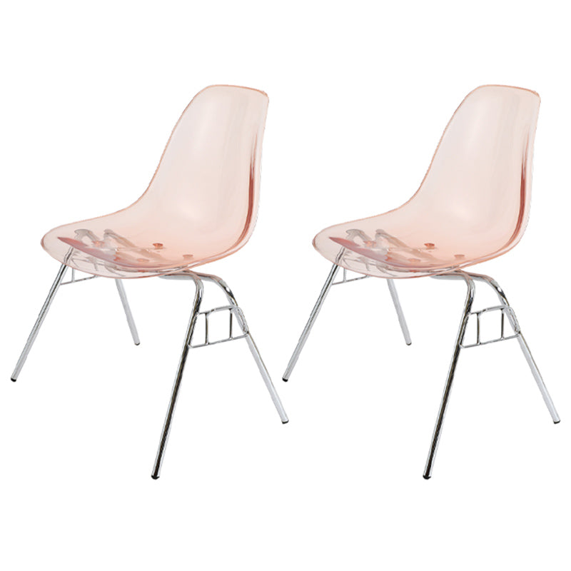 Stackable Armless Dining Chairs Solid Back Side Chairs with Metal Legs