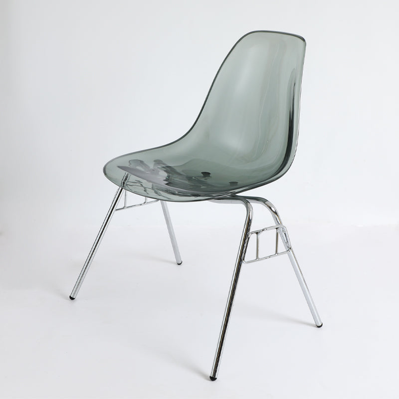 Stackable Armless Dining Chairs Solid Back Side Chairs with Metal Legs