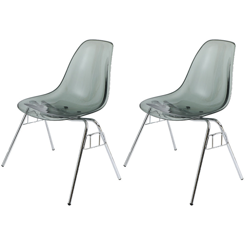 Stackable Armless Dining Chairs Solid Back Side Chairs with Metal Legs