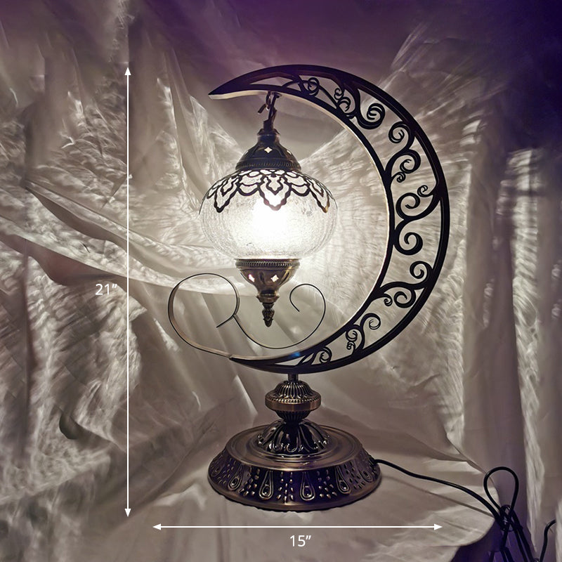 Lámpara de escritorio pequeña ovalada, cristal craquelado Vintage, 1/2/3 luces, lámpara de mesa de noche de bronce