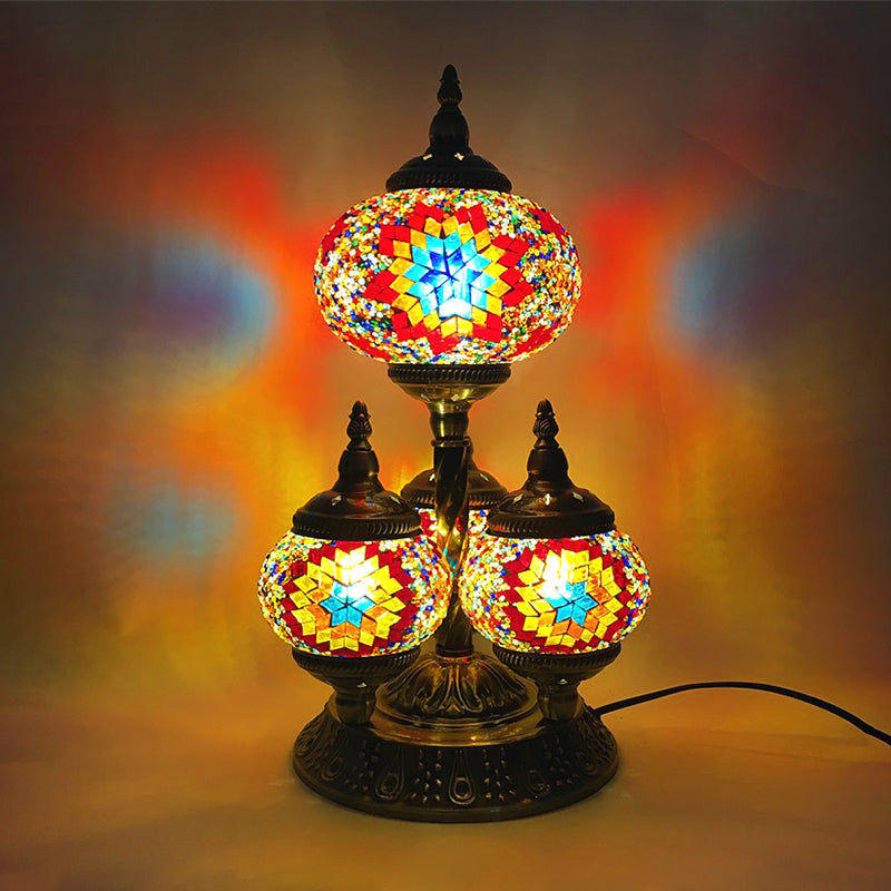 Lampe de lecture elliptique pour salle d'étude, vitrail Vintage à 4 têtes, lampe de Table de nuit jaune/bleu/vert