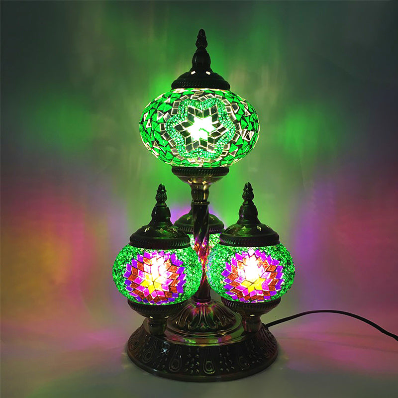 Lampe de lecture elliptique pour salle d'étude, vitrail Vintage à 4 têtes, lampe de Table de nuit jaune/bleu/vert