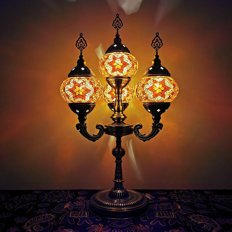 Lampada da tavolo a 4 teste arancione/blu/blu e arancione Lampada da scrivania con candelabri in vetro artistico laminato a mano vintage