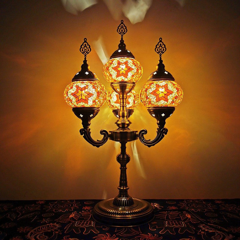 Lampada da tavolo a 4 teste arancione/blu/blu e arancione Lampada da scrivania con candelabri in vetro artistico laminato a mano vintage