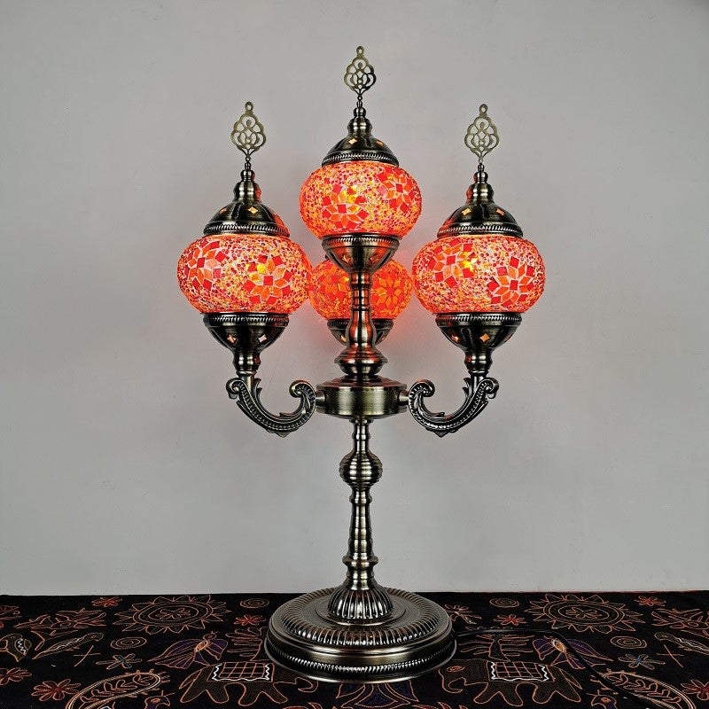 Lampada da tavolo a 4 teste arancione/blu/blu e arancione Lampada da scrivania con candelabri in vetro artistico laminato a mano vintage