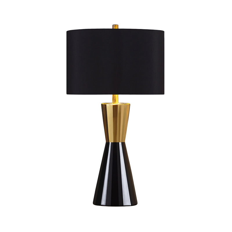 Cylindrical Task Lighting Modernist Fabric 1 Bulb Black Night Table Lamp, 14"/15" Wide