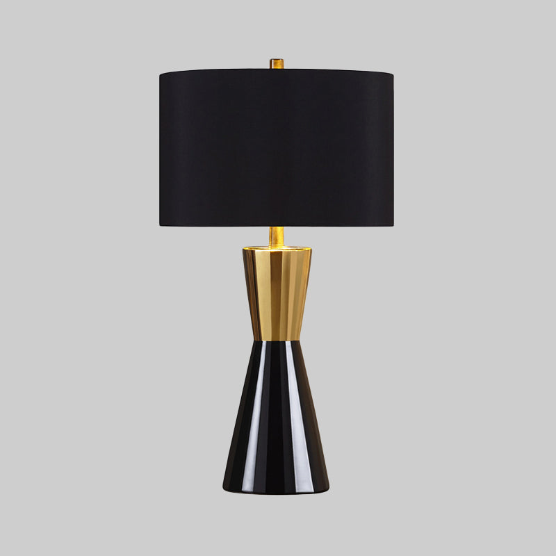 Cylindrical Task Lighting Modernist Fabric 1 Bulb Black Night Table Lamp, 14"/15" Wide