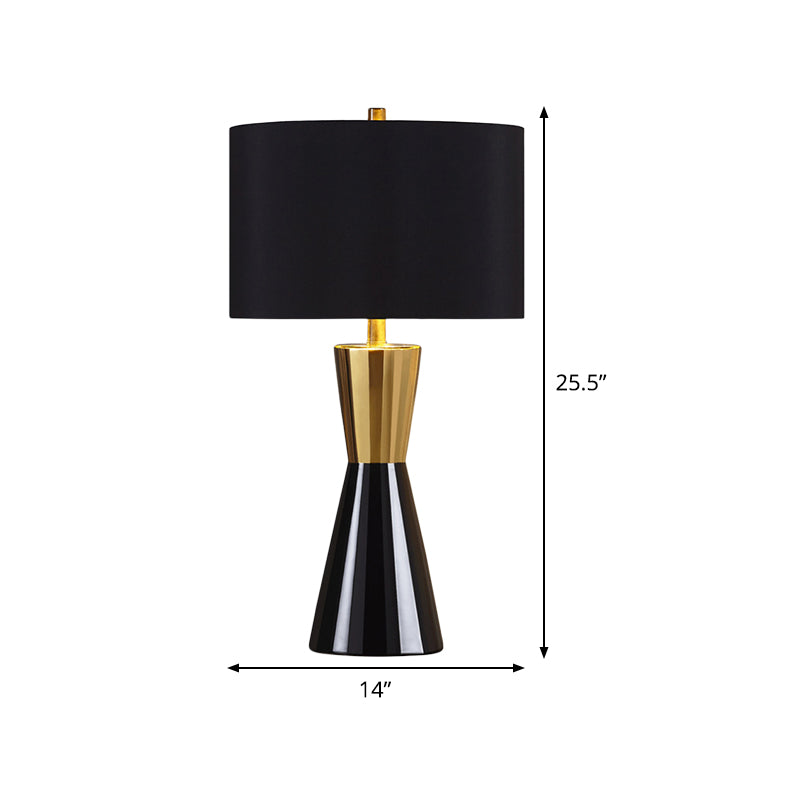 Cylindrical Task Lighting Modernist Fabric 1 Bulb Black Night Table Lamp, 14"/15" Wide