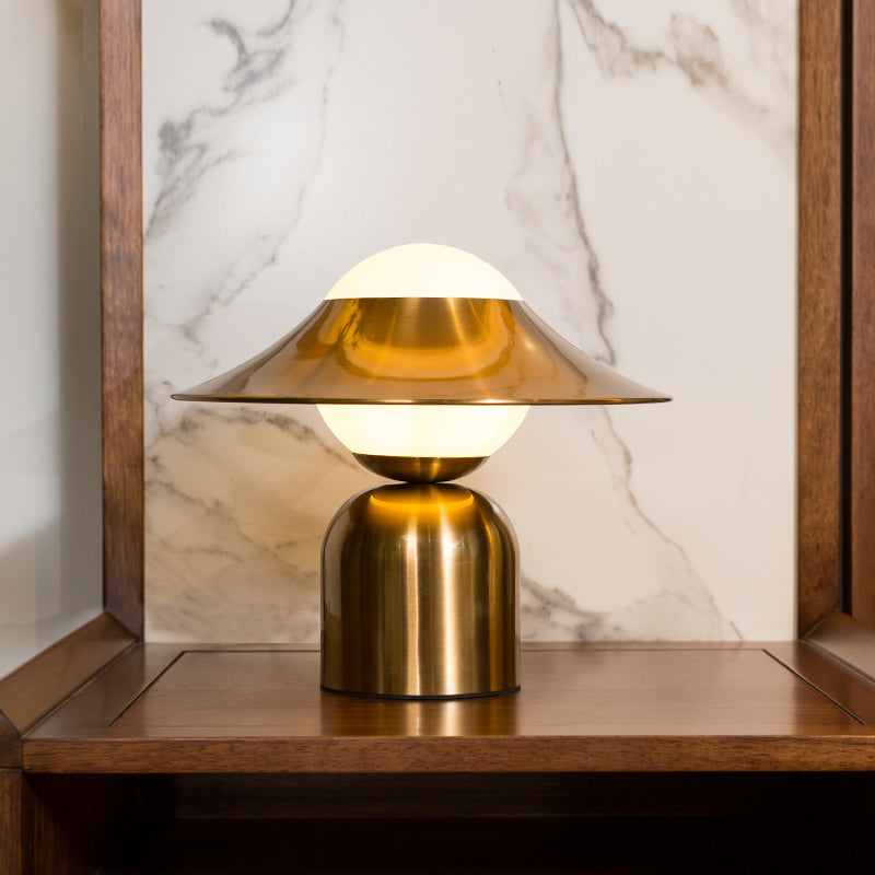 Flare Metal Table Light Modern 1 Bulb Gold Small Desk Lamp with Globe White Glass Shade