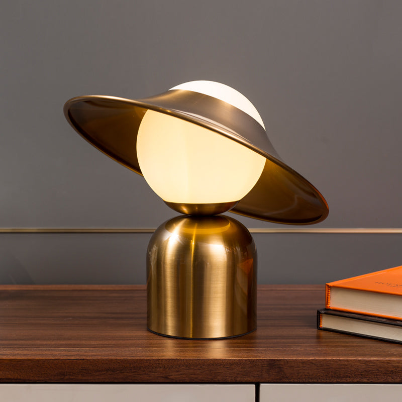 Flare Metal Table Light Modern 1 Bulb Gold Small Desk Lamp with Globe White Glass Shade