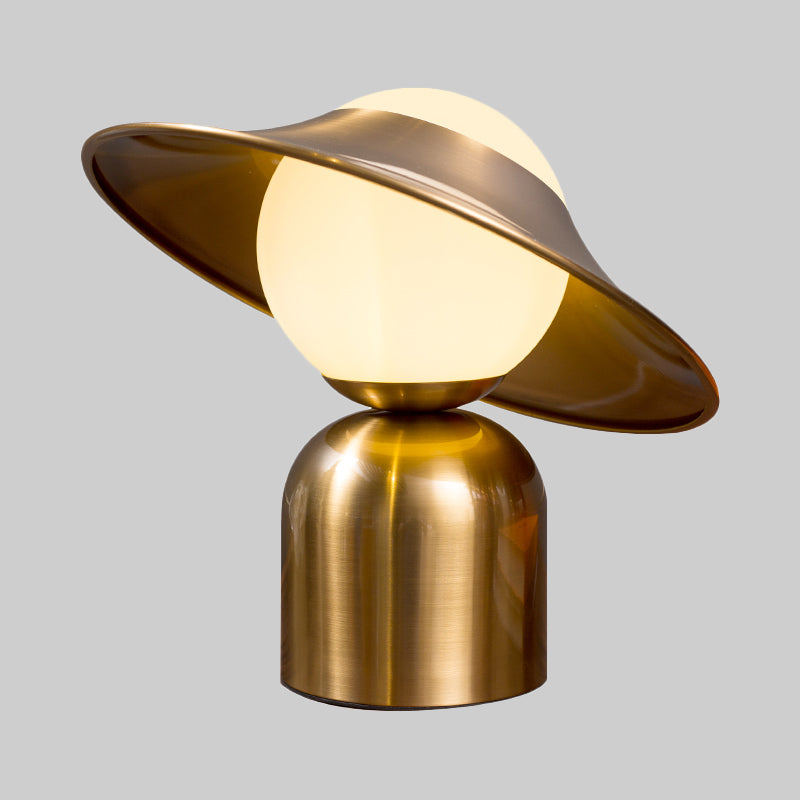 Flare Metal Table Light Modern 1 Bulb Gold Small Desk Lamp with Globe White Glass Shade