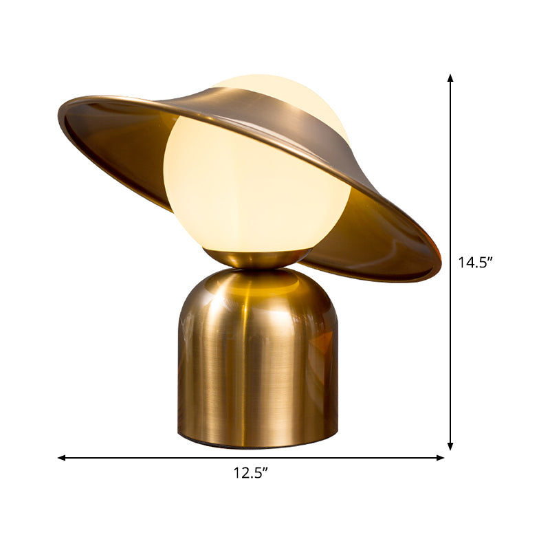 Flare Metal Table Light Modern 1 Bulb Gold Small Desk Lamp with Globe White Glass Shade