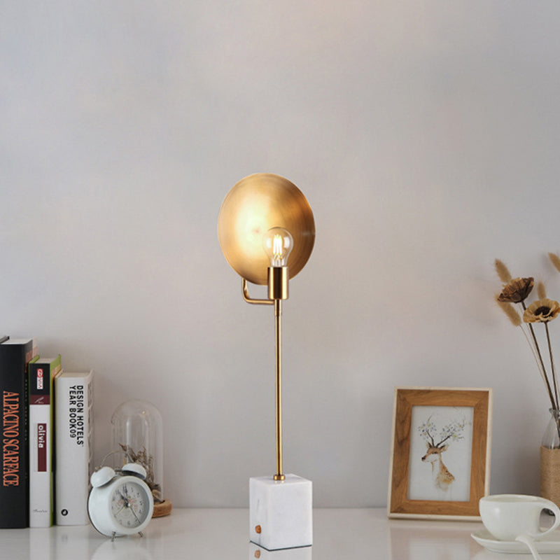 Gold Flat Desk Light Modern 1 Bulb Metal Night Table Lamp with Rectangle White Marble Base