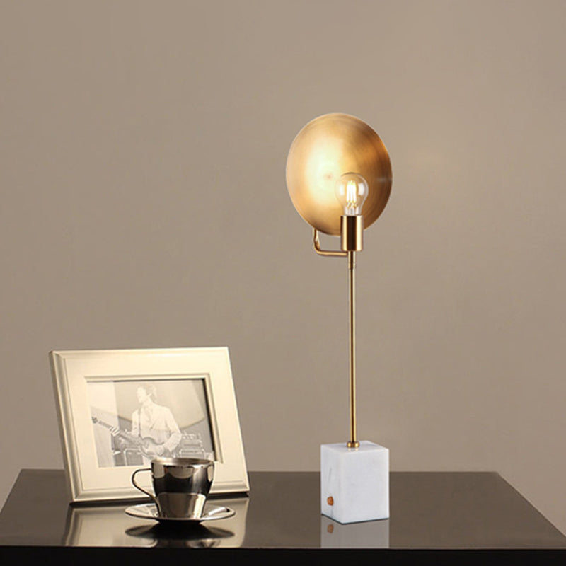 Gold Flat Desk Light Modern 1 Bulb Metal Night Table Lamp with Rectangle White Marble Base