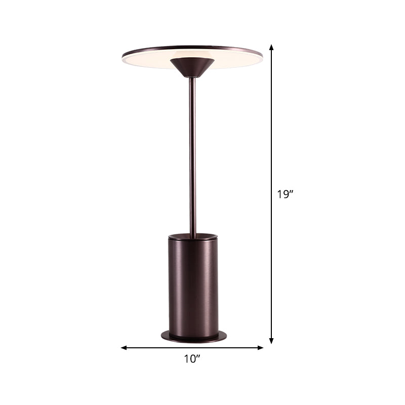 Lampe de table circulaire à LED, lampe de lecture contemporaine en métal marron pour étude