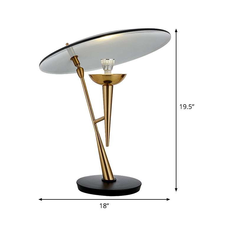 Lámpara de mesa de noche contemporánea de 1 bombilla con iluminación para tareas con platillo de metal en negro y dorado