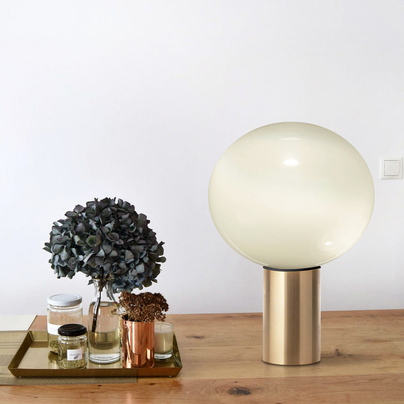 Global Table Light Contemporary White Glass 1 Bulb 6"/10"/14" Wide Brass Nightstand Lamp