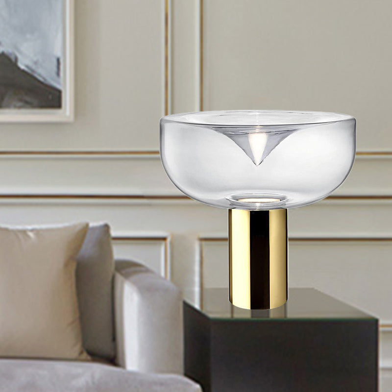 1 tête de salon de bureau lampe de lecture en or moderne Light Light avec une teinte en verre transparent en urne